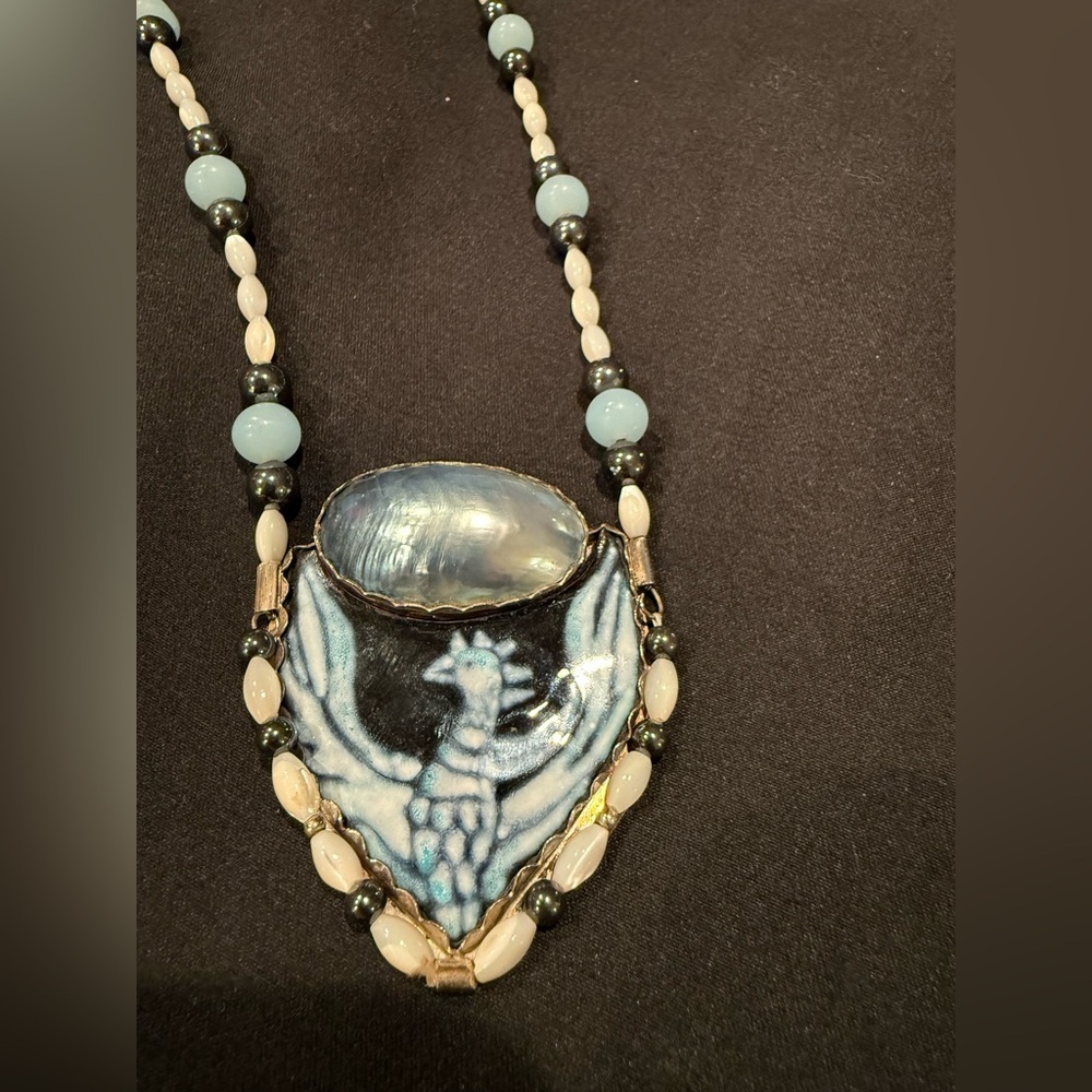Vintage Phoenix Necklace – Handcrafted Navajo Artistry Glass and Black Pearl - Picture 7 of 16